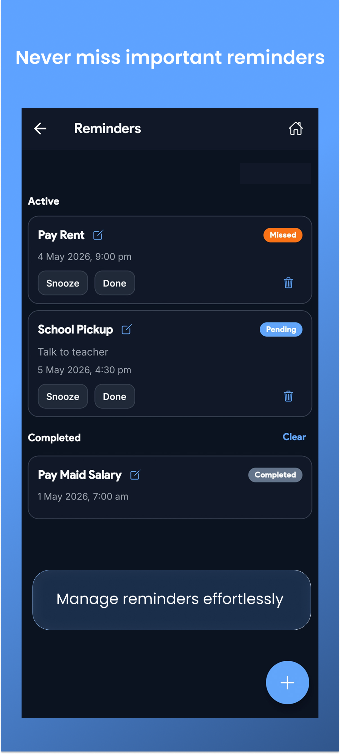 dScribe reminders screen